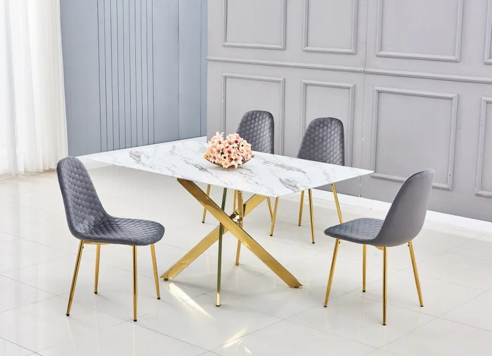 Table Repas JESSICA Gold et plateau en verre 150 cm 4 à 6 couverts - image 5