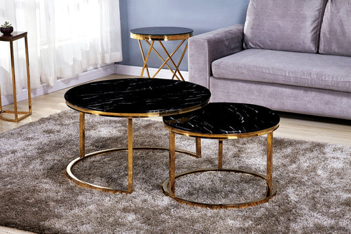 Table Basse Gigogne ARTO Gold et plateau en verre marbré noir