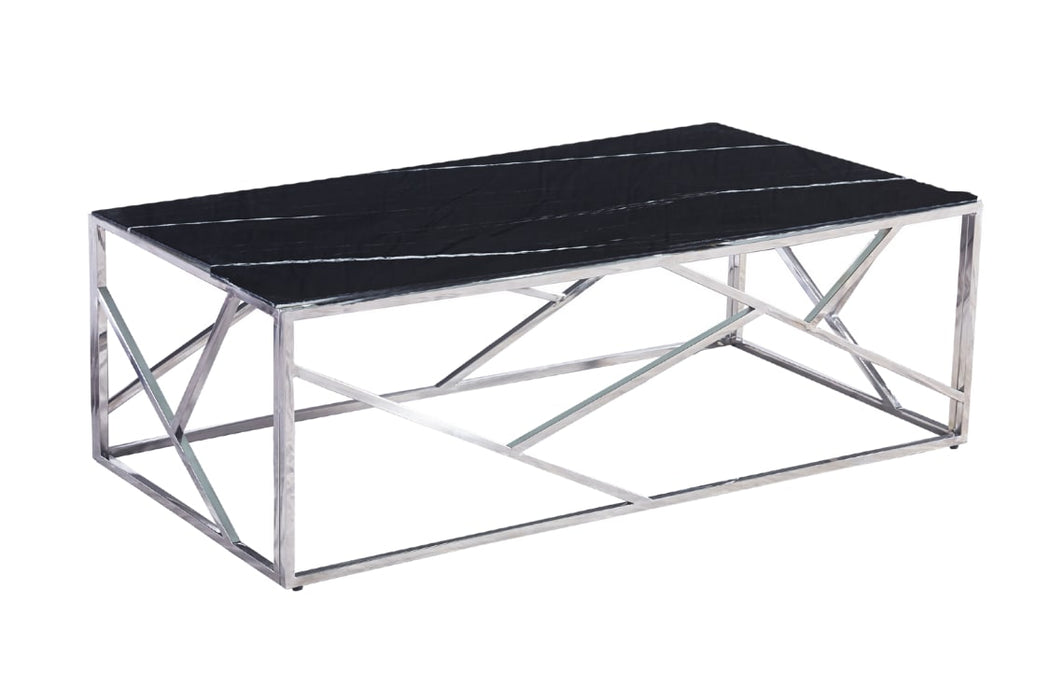 TABLE BASSE GEOMAG CHROME MARBRE NOIR 120X60X45