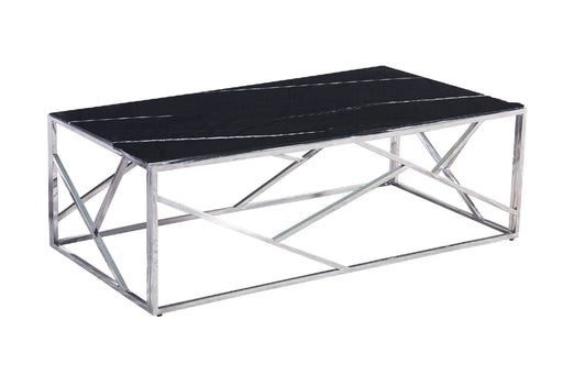 TABLE BASSE GEOMAG CHROME MARBRE NOIR 120X60X45
