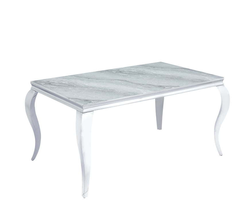 TABLE REPAS BAROQUE CHROME MARBRE GREIGE 180X90X75CM - image 2