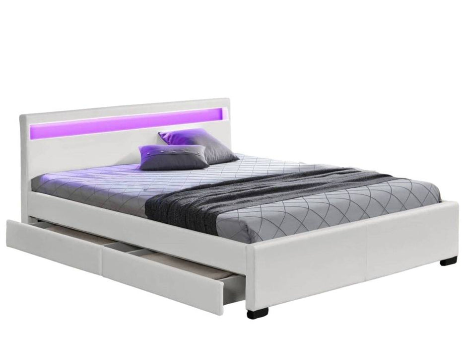 Lit adulte 160x200 cm TIROIRS et LED sommier inclus blanc