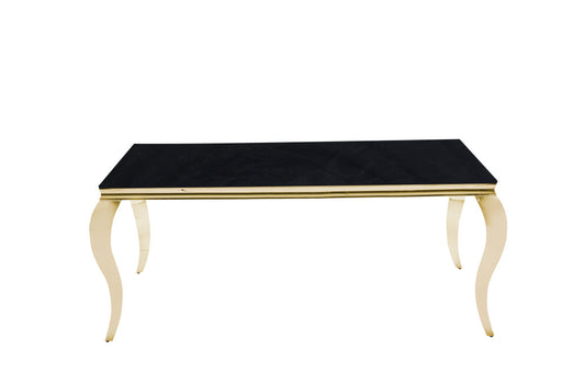 Table à manger BAROQUE 6 à 8 couverts pieds gold plateau en verre 180x90 cm noir