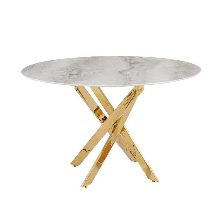 Table a manger ronde JESSICA XXL Gold 120 cm 4 couverts marbré gris