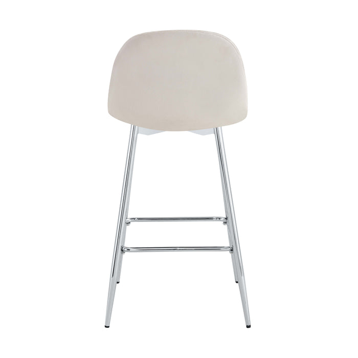 TABOURET DE BAR SCANDINAVE PIED CHROME VELOURS BEIGE - image 2