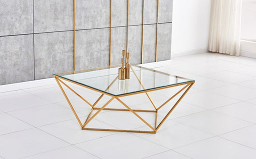 Table Basse carrée ALINA Gold XXL verre 100x100x45 cm transparent