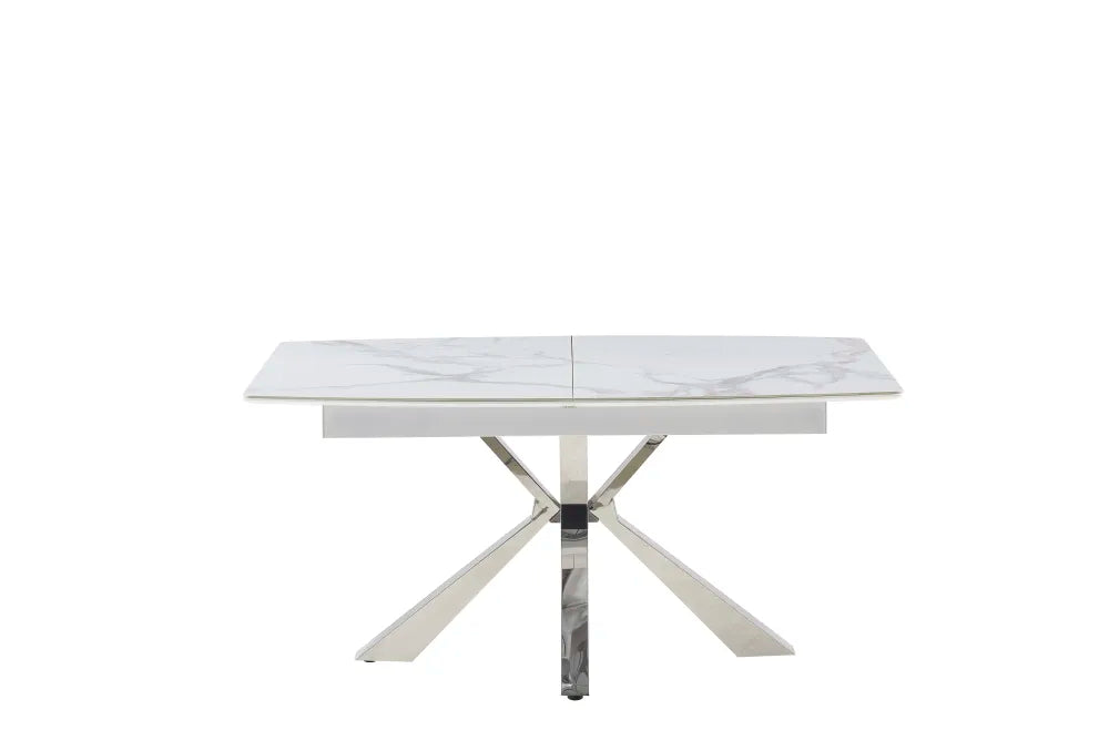 Table extensible BIANCA Chrome plateau Céramique marbré blanc