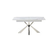 Table extensible BIANCA Chrome plateau Céramique marbré blanc