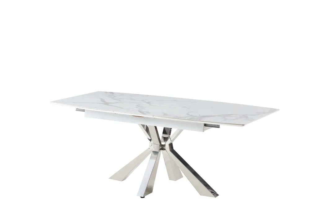 Table extensible BIANCA Chrome plateau Céramique marbré blanc