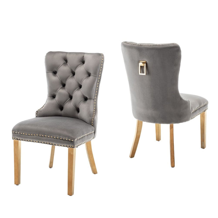 Lot de 2 chaises POIGNEE Clouté en velours pied Gold - image 1