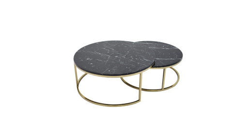 Table Basse Gigogne ARTO Gold et plateau en verre marbré noir