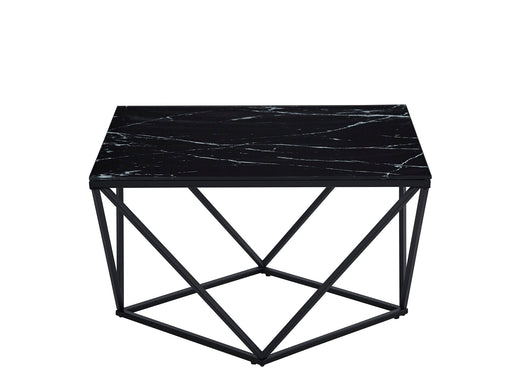 TABLE BASSE ALINA METAL NOIR VERRE MARBRE NOIR 80X80X45CM