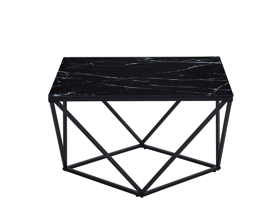 TABLE BASSE ALINA METAL NOIR VERRE MARBRE NOIR 80X80X45CM