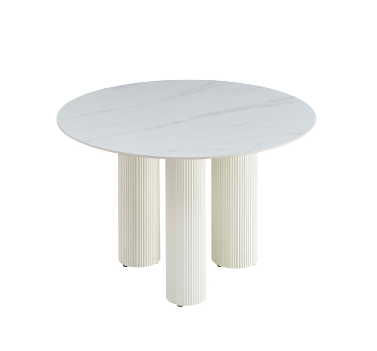 TABLE REPAS ANAÏS PIEDS BEIGE PLATEAU CERAMIQUE MARBRE BLANC 120CM - image 1