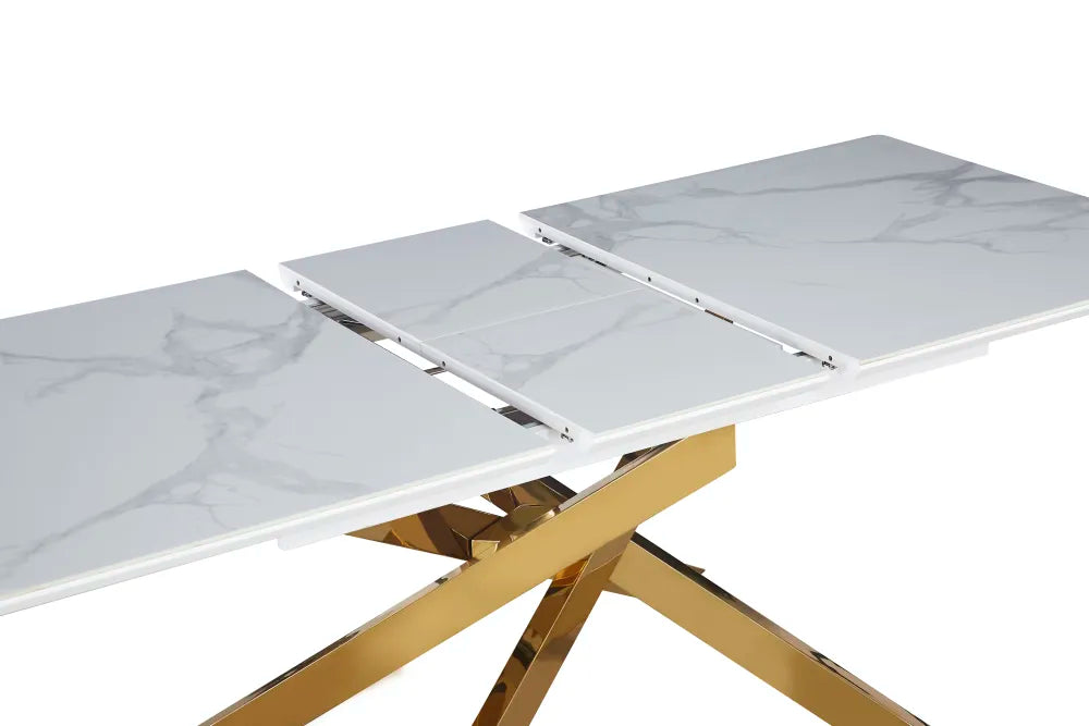 Table extensible AGATHE Gold plateau Céramique marbré blanc