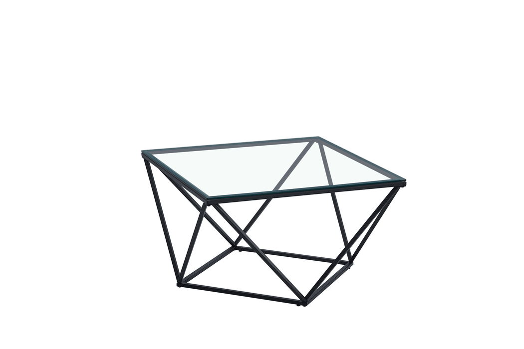 TABLE BASSE ALINA METAL NOIR VERRE TRANSPARENT 80X80X45CM