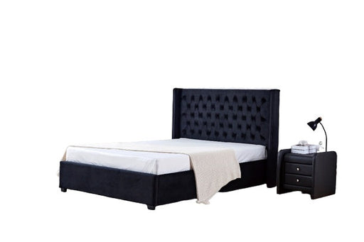 Lit 2 places 160x200 cm velours clouté ERES sommier inclus noir