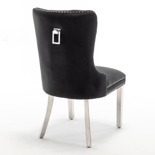 Chaise POIGNEE Cloûté en velours pied chromé noir