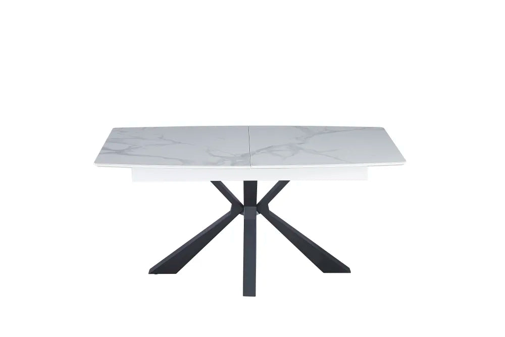 Table extensible BIANCA métal noir plateau Céramique marbré blanc