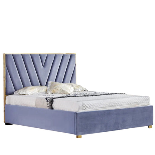 Lit adulte 140x190 cm VERA en velours avec sommier intégré  gris