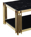 Table Basse FLUTE Gold et plateau en verre 120x60x45 cm marbré noir