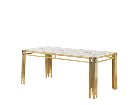 Table à manger FLUTE Gold Plateau en verre 180 CM marbré blanc