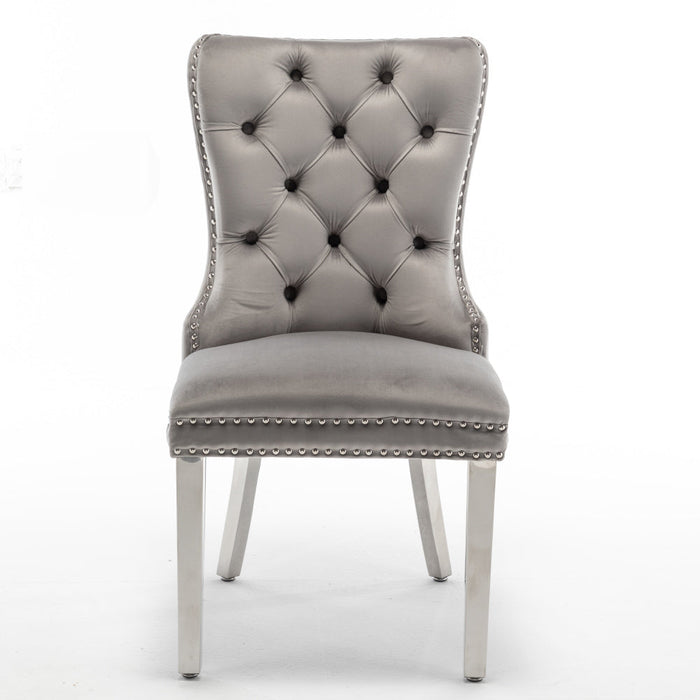 Chaise POIGNEE Cloûté en velours pied chromé gris