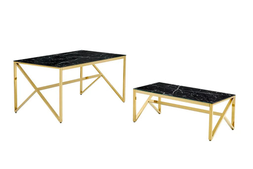 Table Basse MAJESTIQUE Gold et plateau en verre 120x60x45 cm marbré noir