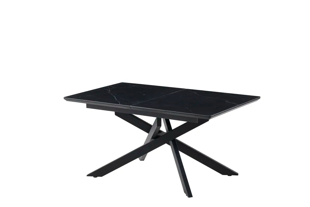 Table extensible AGATHE métal noir plateau Céramique marbré noir