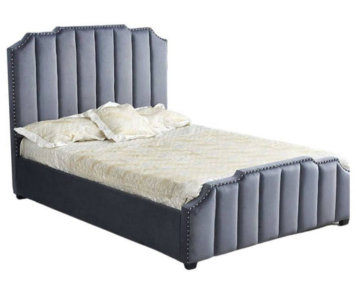 Lit adulte 2 places 140x190 cm PEPPER velours cloûté sommier inclus gris