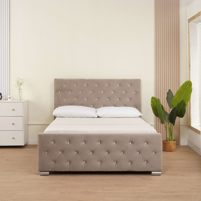 LIT PRESTIGE CAPITONNE AVEC DIAMANT VELOURS MOKA 160x200 cm - image 1