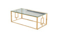 Table basse SOPHIE  pieds Gold 120 cm transparent