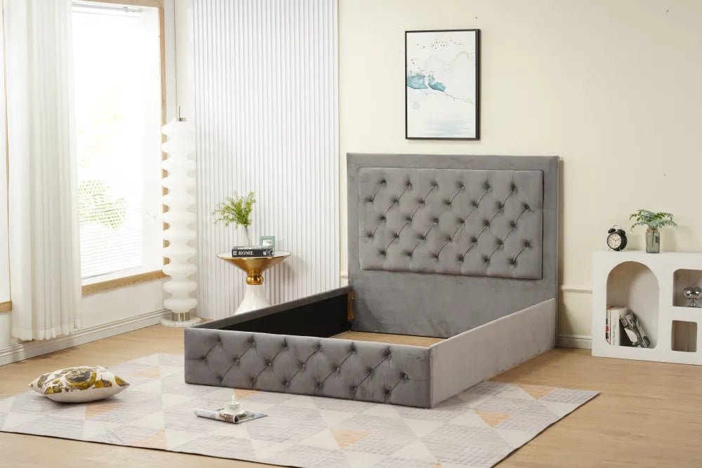 Cadre de lit ROMA velours 140x190cm gris