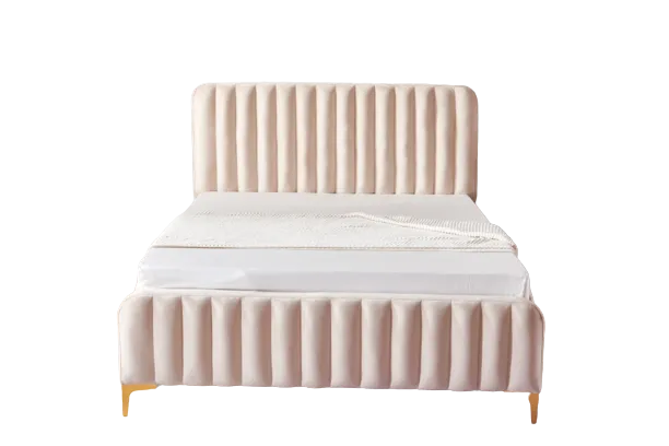 Lit 2 places 160x200 cm FAYE design velours sommier inclus beige