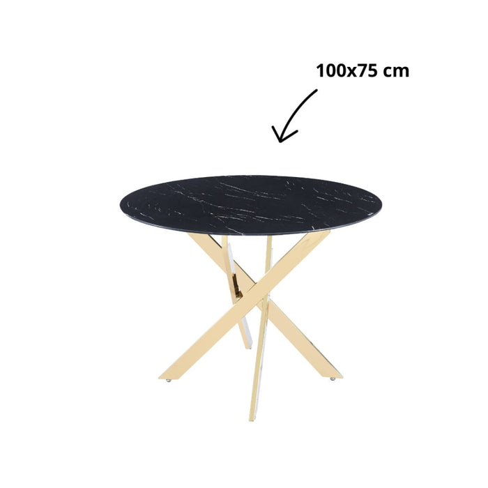 Table a manger ronde JESSICA Gold 100 cm 4 couverts marbré noir