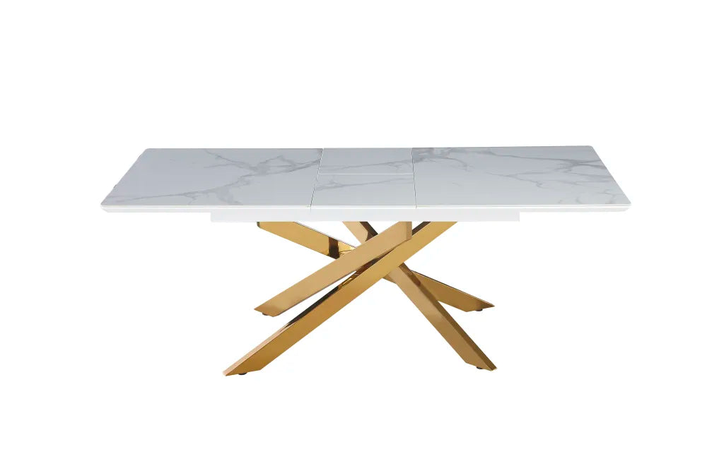 Table extensible AGATHE Gold plateau Céramique marbré blanc