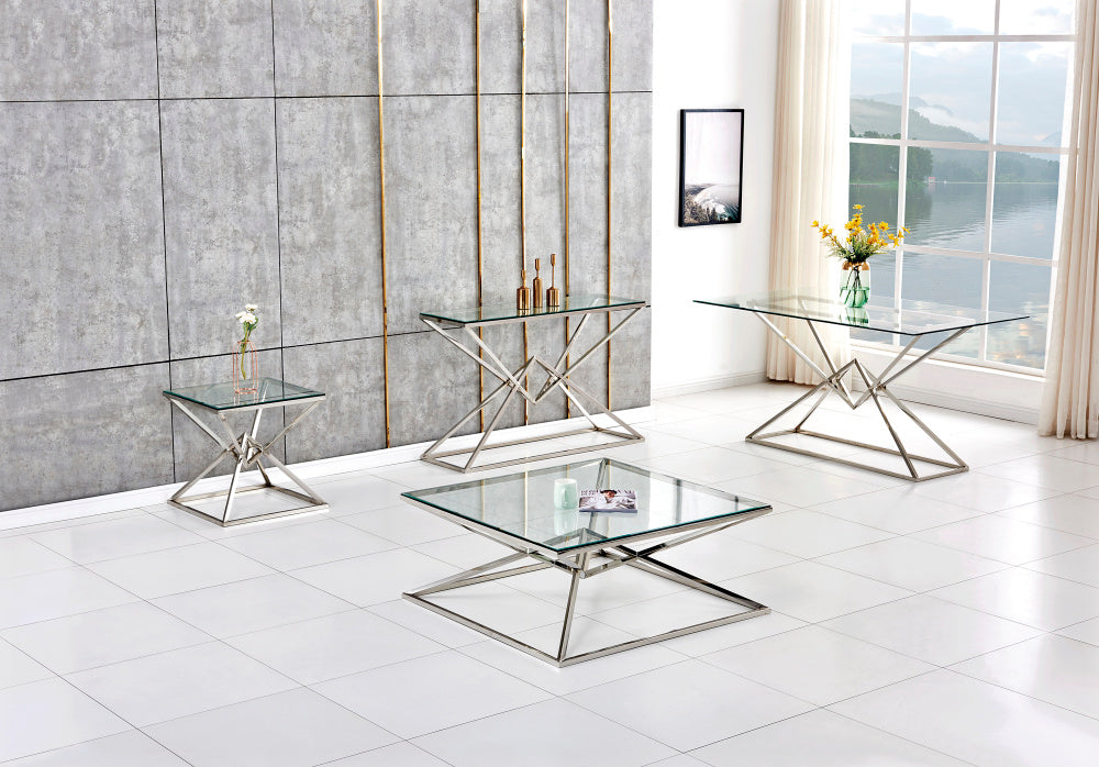 Console PYRAMID chrome en verre Transparent 120x40x78 cm 