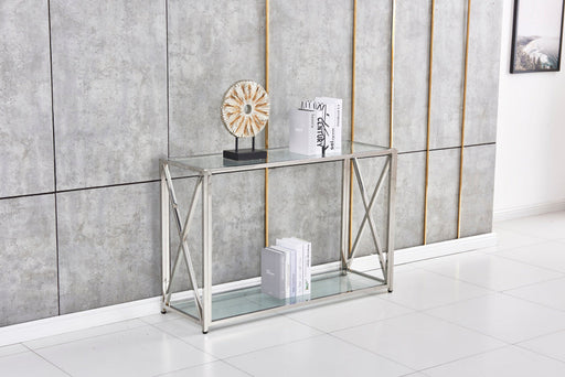 Table console KENSY chrome en verre 120x40x78 cm 