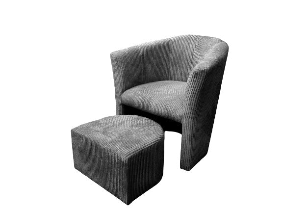 Fauteuil LINA + pouf velours cotelé gris