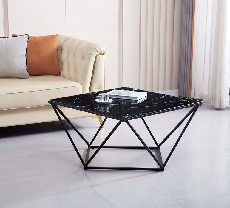 TABLE BASSE ALINA METAL NOIR VERRE MARBRE NOIR 80X80X45CM - image 4