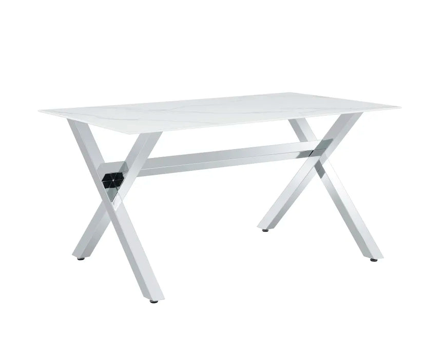 Table à manger IXE chrome XXL plateau marbre blanc 180 cm