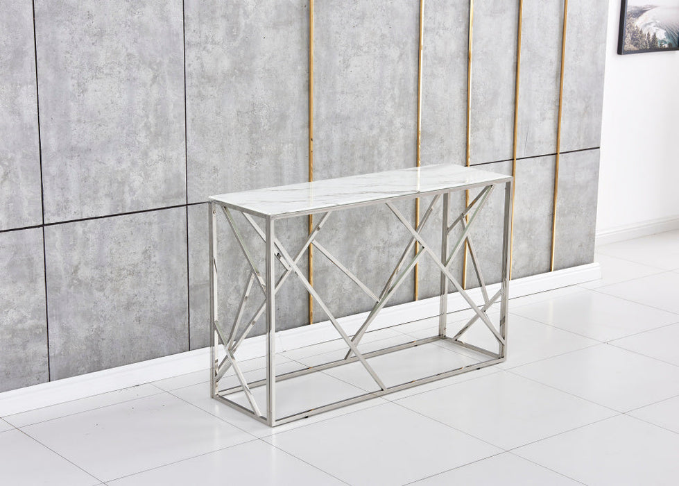 Console GEOMAG Inox Verre marbré-blanc 120x40x78 cm 