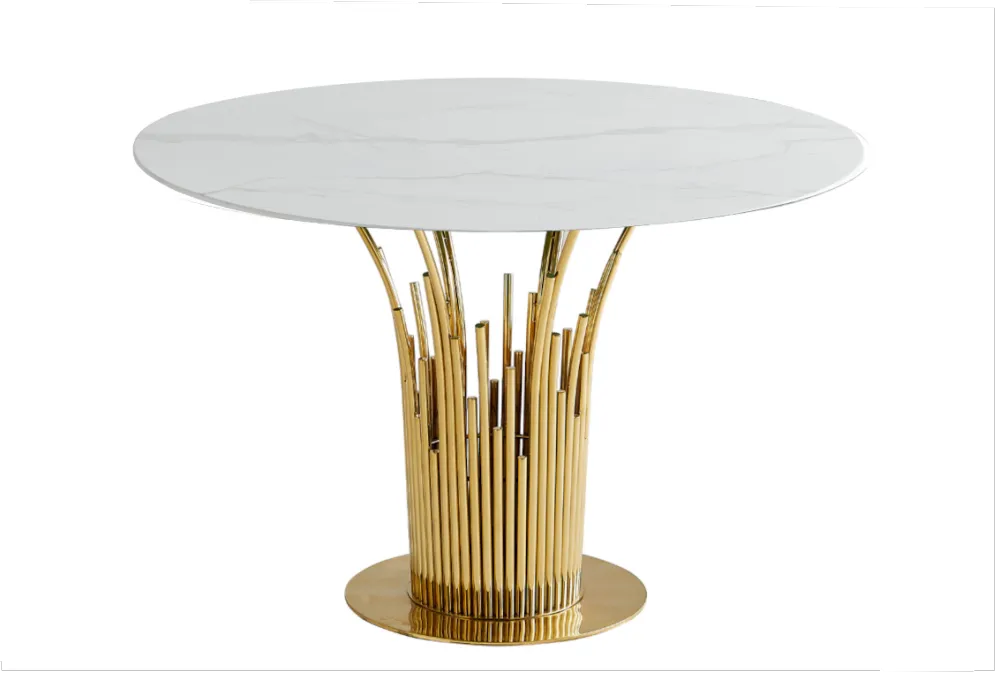 Table à manger ronde FLUTE Gold marbré blanc