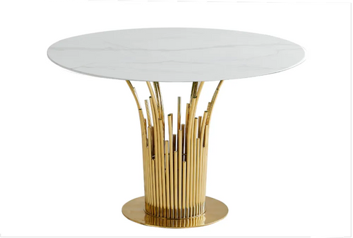 Table à manger ronde FLUTE Gold marbré blanc