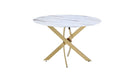 Table a manger ronde JESSICA Gold 100 cm 4 couverts marbré blanc