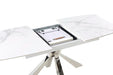 Table extensible BIANCA Chrome plateau Céramique marbré blanc