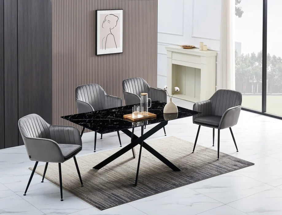 Table Repas JESSICA XXL Métal noir et plateau en verre 180 cm 6 à 8 couverts - image 1