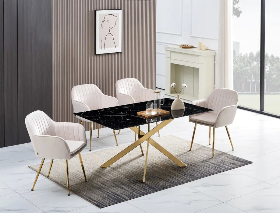 Table Repas JESSICA XXL Gold et plateau en verre 180 cm 6 à 8 couverts - image 3
