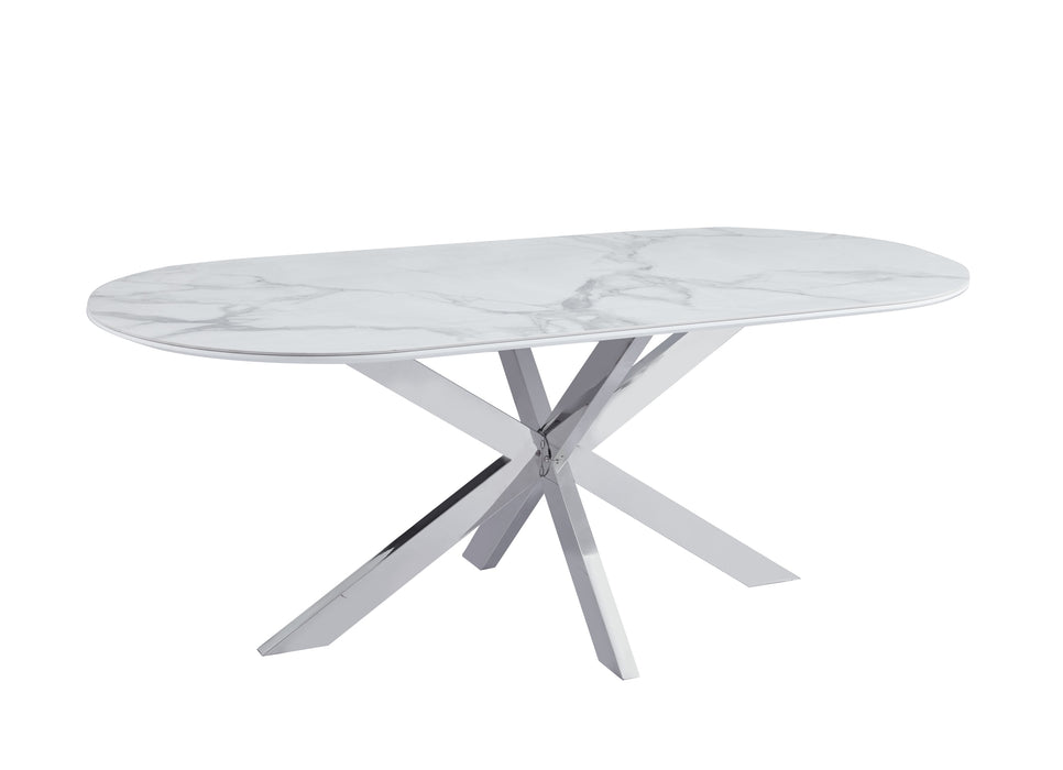 TABLE REPAS MANON PIED CHROME PLATEAU CERAMIQUE MARBRE BLANC 200x100cm - image 2