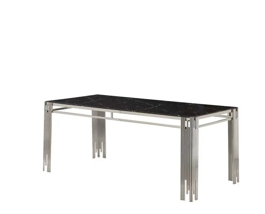 Table à manger FLUTE Chrome Plateau en verre Marbré 150 cm marbré noir